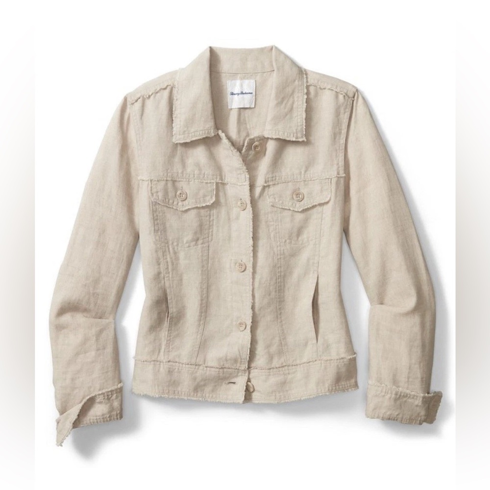 NWT 💕 Tommy Bahama Two Palms Raw Edge Linen Jacket~Natural~ Size L ~ $148 *NWT*